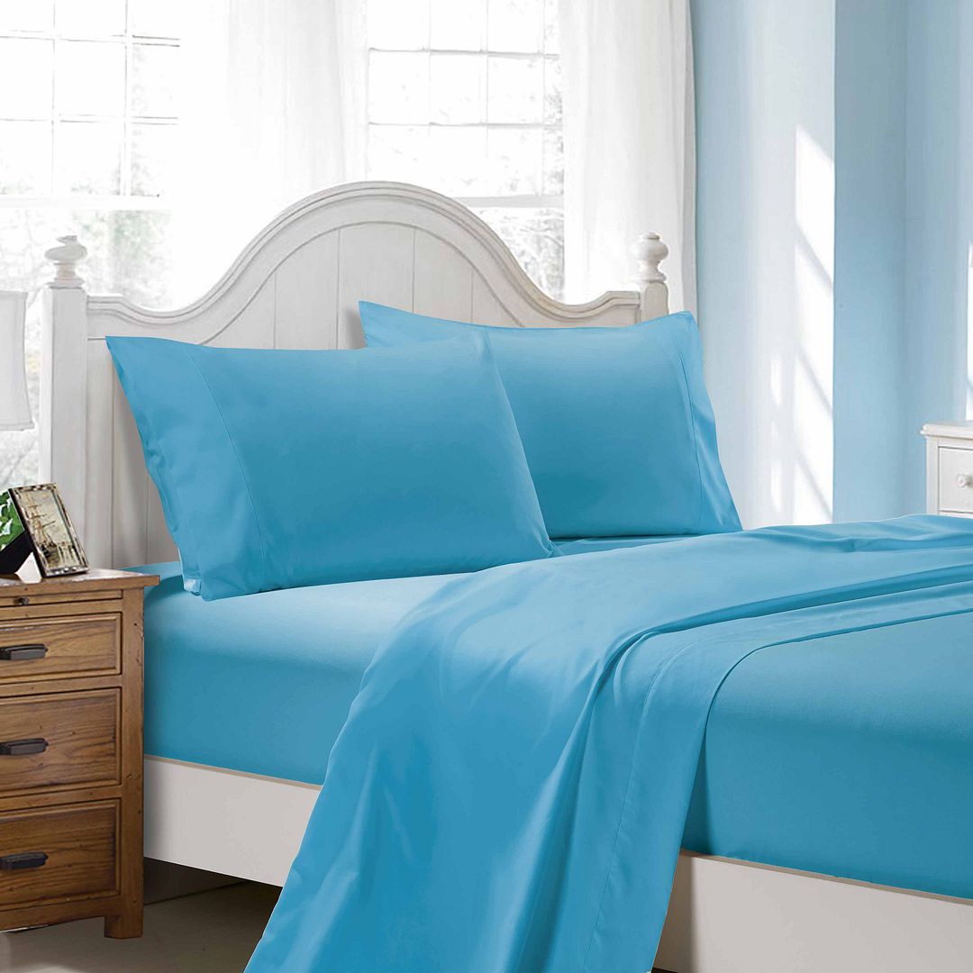 Linden 1000TC Ultra Soft Bed Light Blue Flat & Fitted Sheet Set – Queen