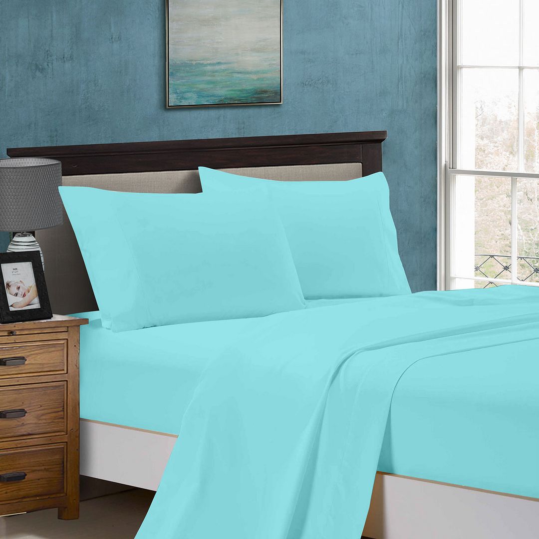 Nova 1000TC Bed Soft Flat & Fitted Sheet Set Aqua – Queen