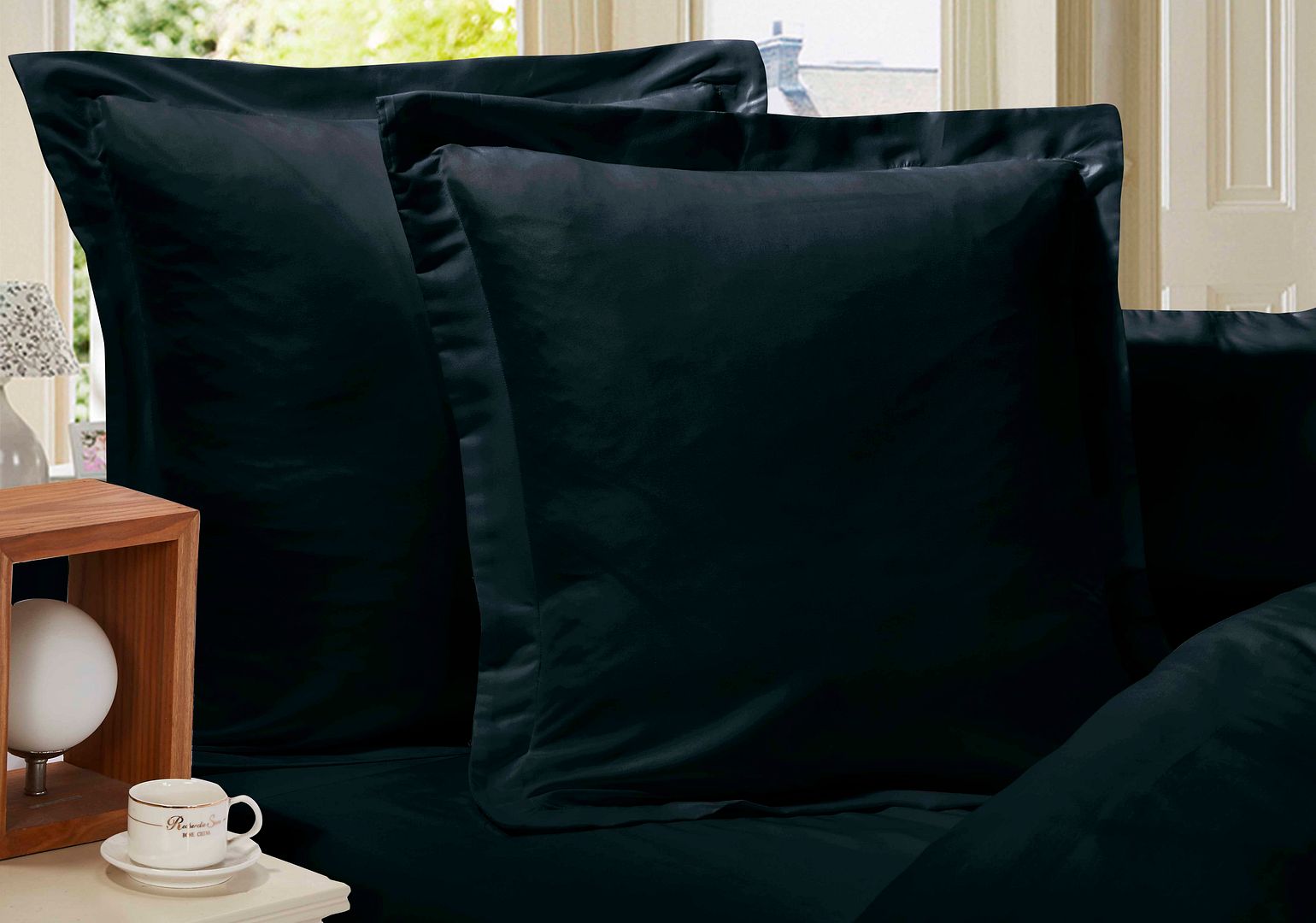 Arlo 1000TC Premium Ultra Soft European Pillowcases 2 - Pack Black
