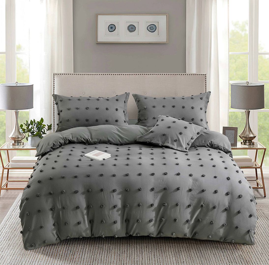 Elvara Tufted Dot Jacquard Quilt Cover / Duvet Cover Set – Charcoal – Queen