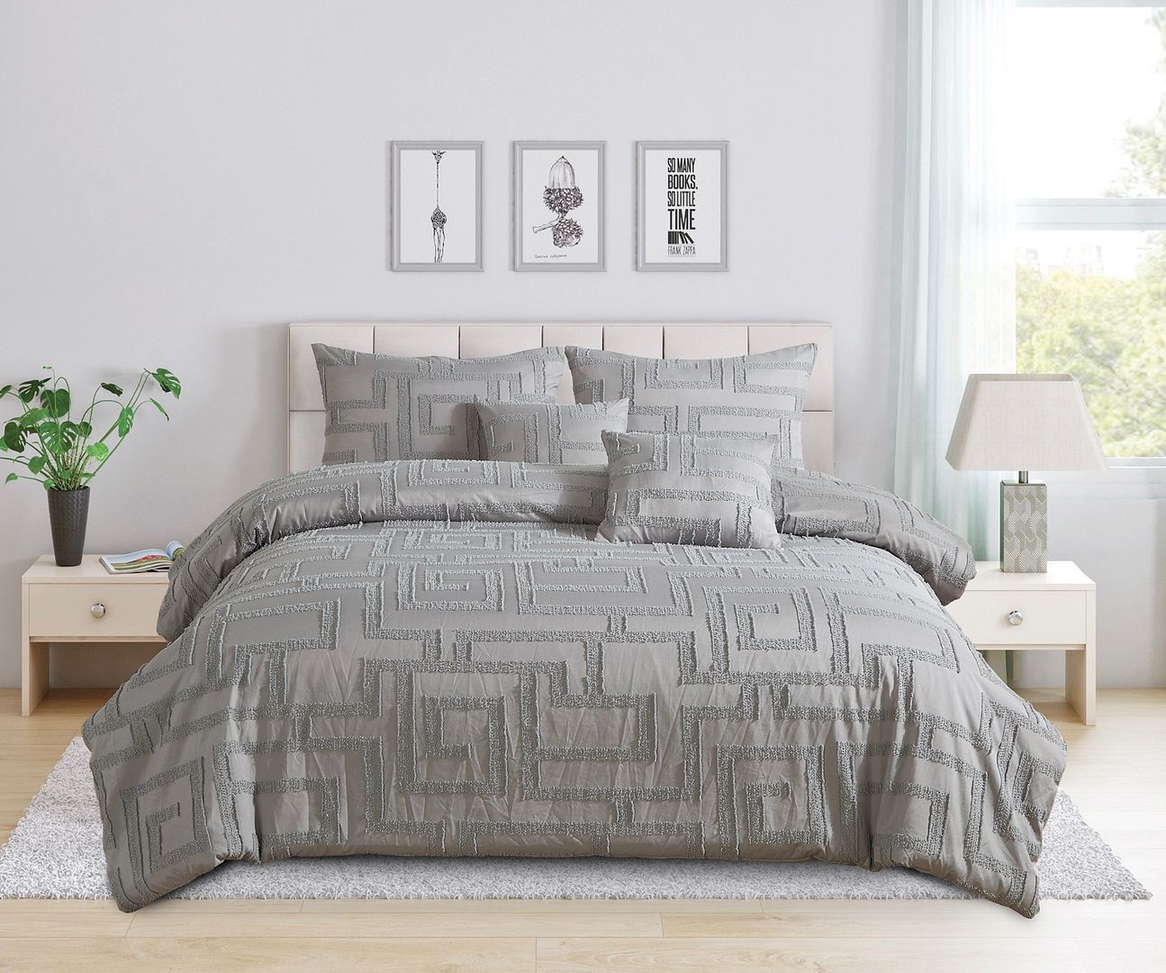 Tufted Jacquard Quilt/Doona/Duvet Cover Set - Grey – Queen