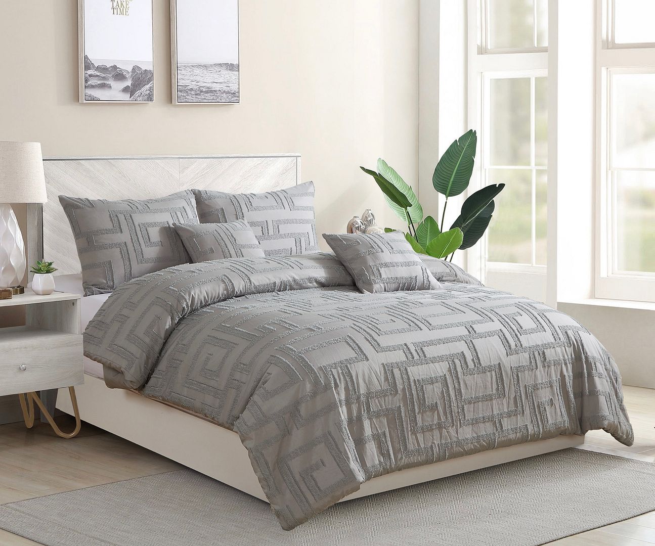 Virelle Tufted Jacquard Quilt Cover / Duvet Cover Set – Grey – Queen
