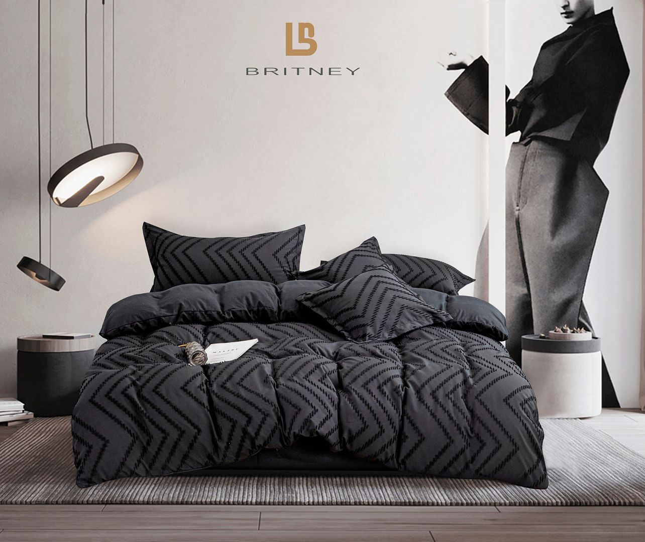 Callan Tufted Wave Quilt Cover Set – Black – King