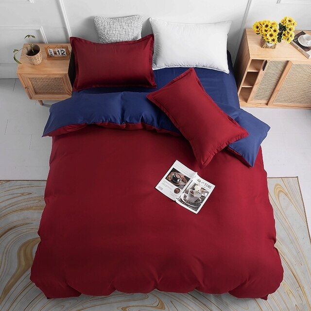 Cove Reversible Quilt Cover Set – Blue & Red – King