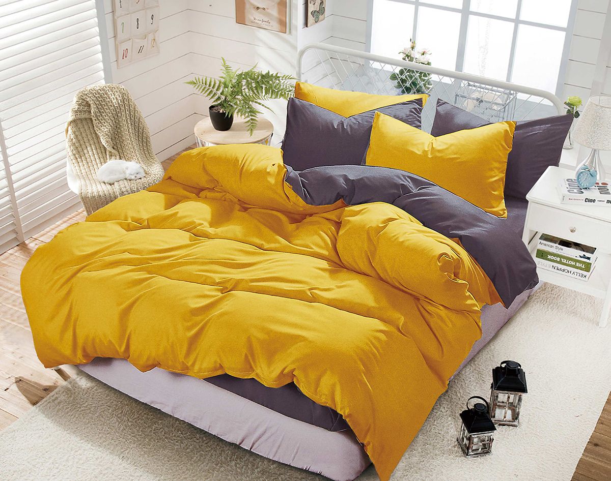Haven 1000TC Reversible Yellow and Grey Duvet Quilt Cover Set – Super King