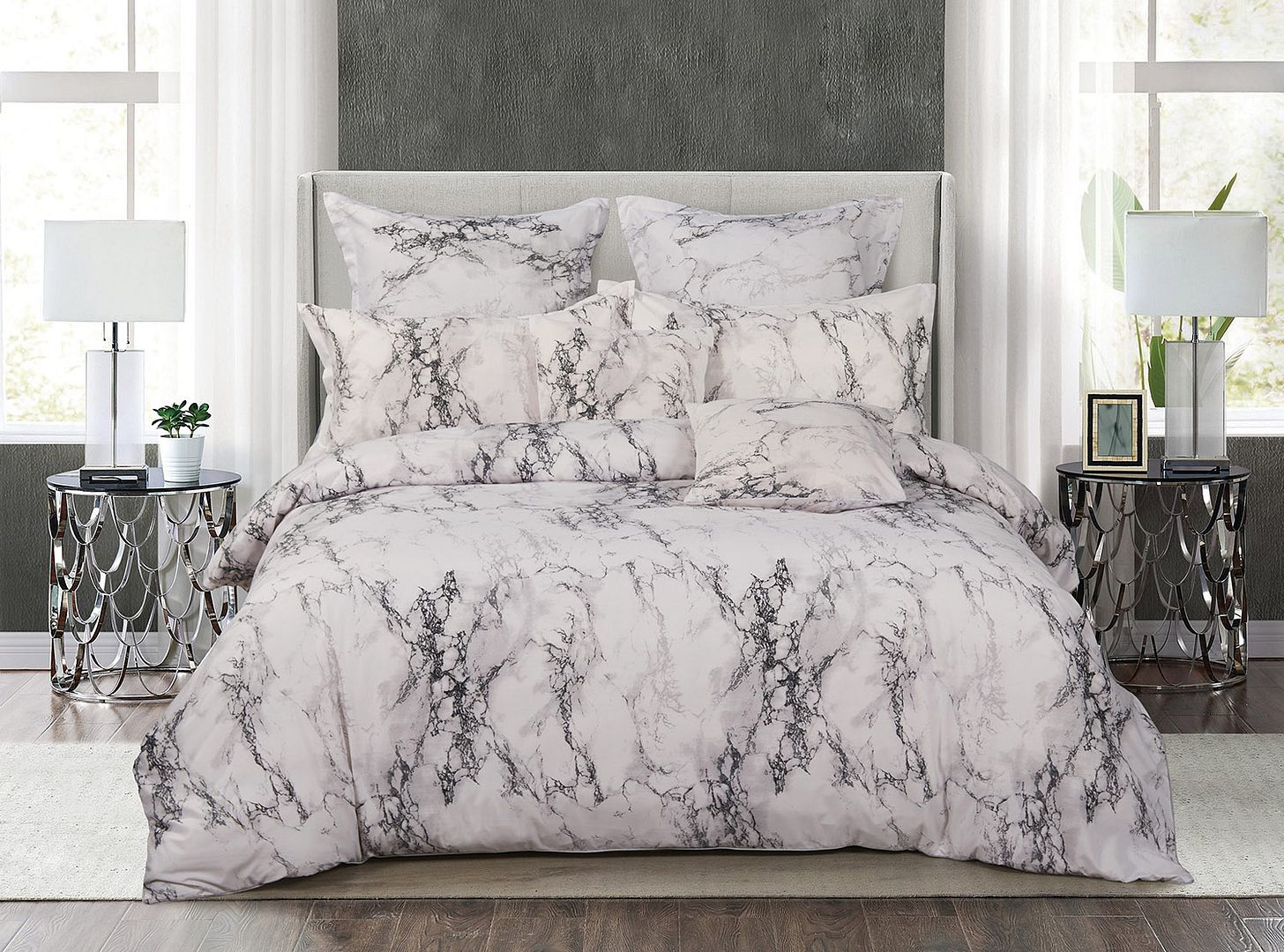 Haven White Marble Duvet Quilt Cover Set – Double
