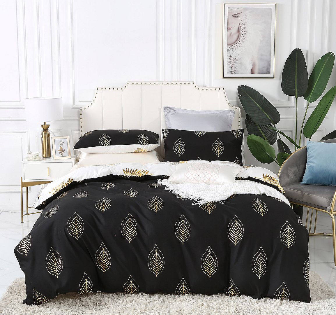 Reversible Design Black Gold Duvet Quilt Cover Set – Queen