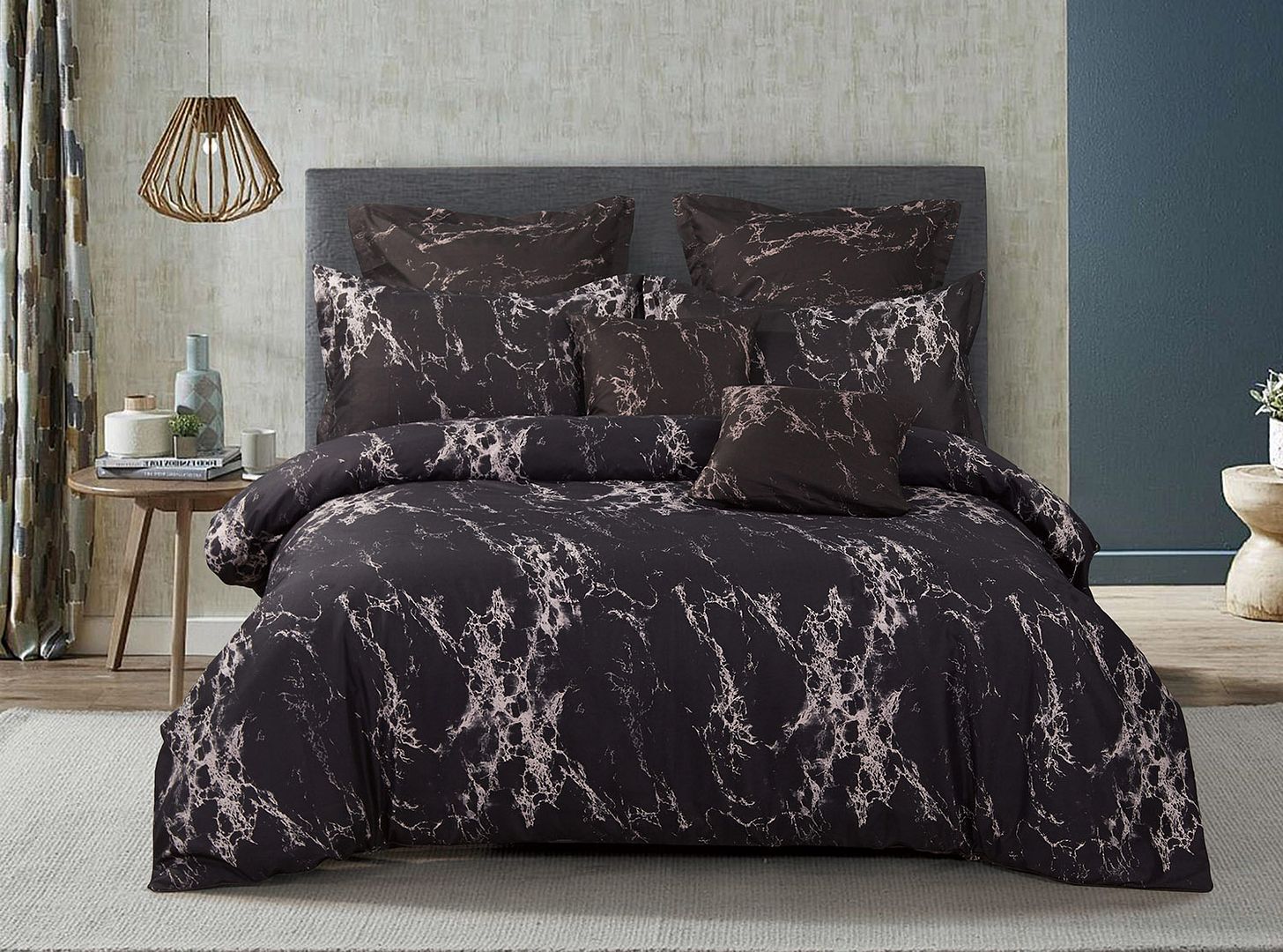 Cove Black Marble Duvet Quilt Cover Set – Super King