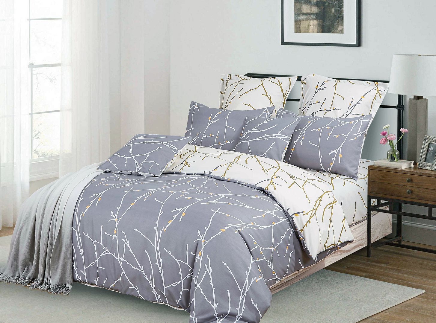 Arbora Reversible Quilt Cover Set – Grey – Super King