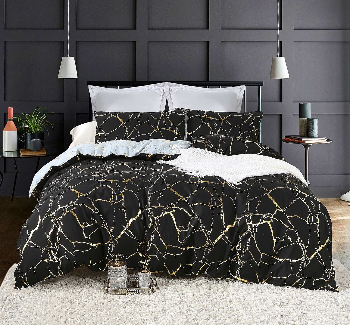Reversible Design Black Duvet Quilt Cover Set – Super King