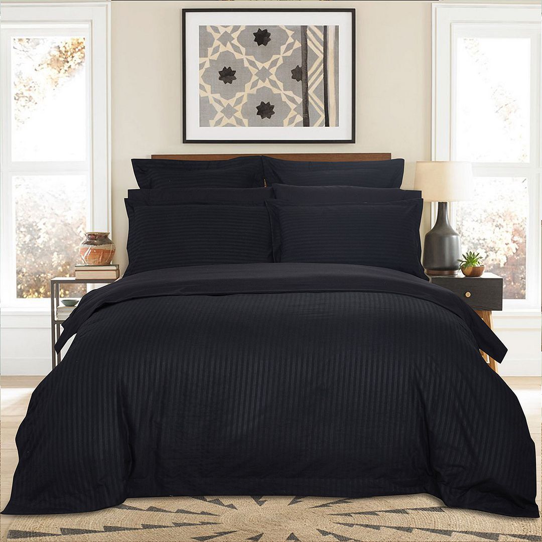 Cove 1000TC Ultra Soft Striped Black Duvet Quilt Cover Set – King