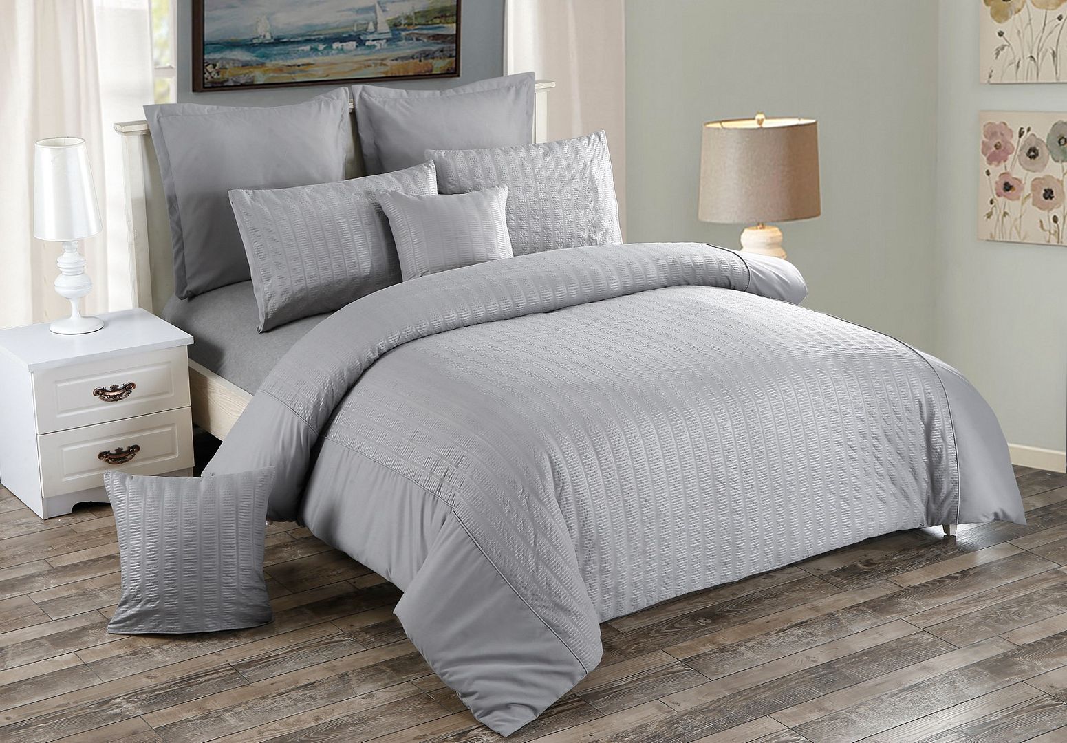 Alderon Seersucker Quilt Cover Set – Grey / Charcoal – Queen
