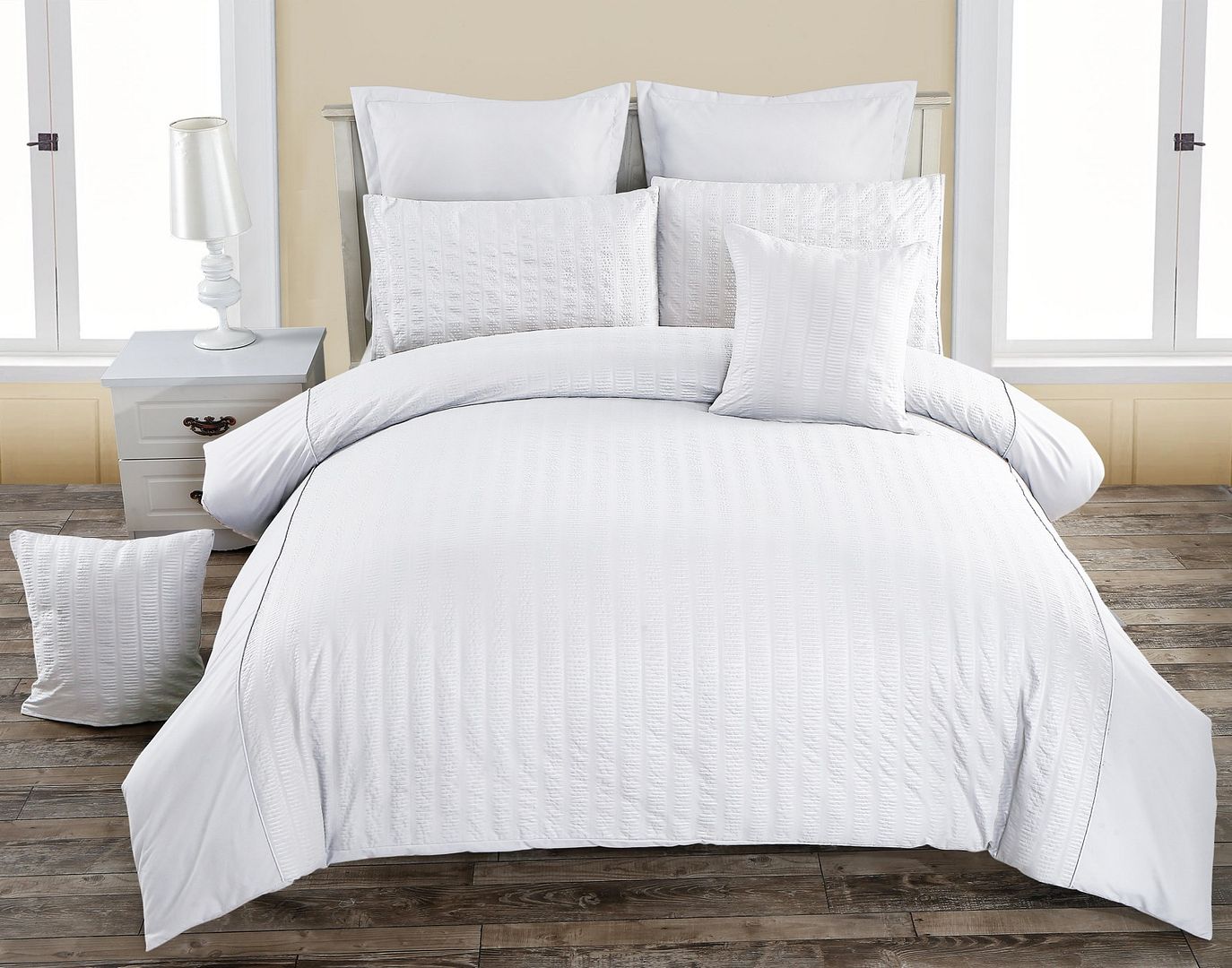 Seersucker White Duvet Quilt Cover Set – Super King