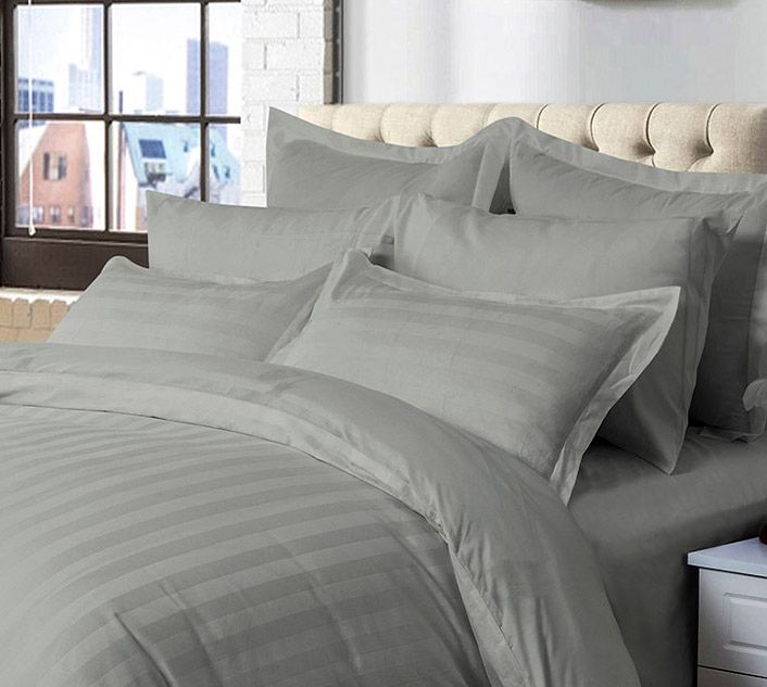Alderon 1000TC Ultra Soft Striped Quilt Cover Set – Grey – Super King