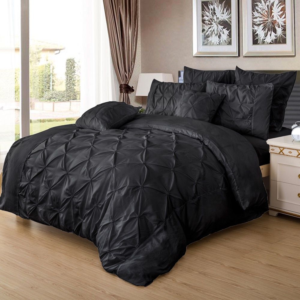 Valdora Diamond Pintuck Quilt Cover Set – Black – Double