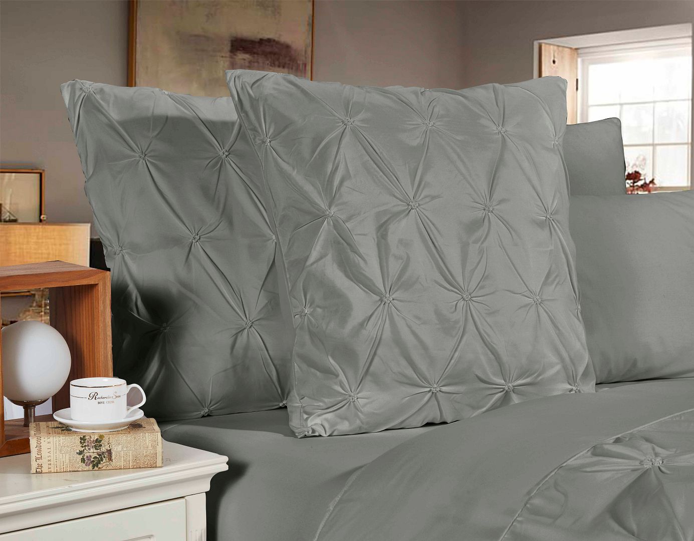 Diamond Pintuck Premium Ultra Soft European Pillowcases 2 - Pack - Grey