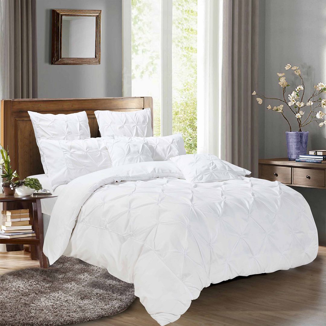 Pintuck Diamond Quilt Cover Set – White – Queen