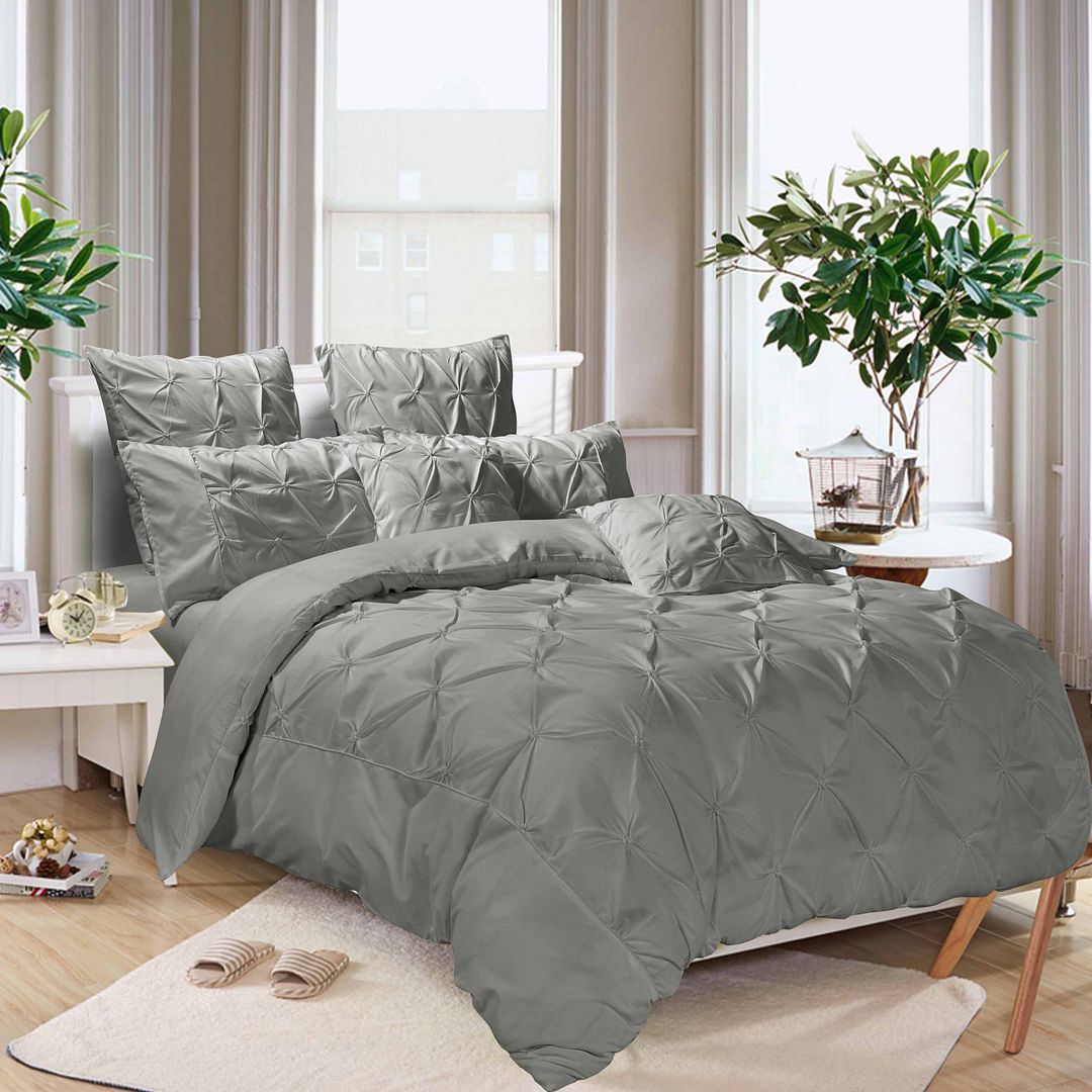 Pintuck Diamond Quilt Cover Set – Grey – Queen