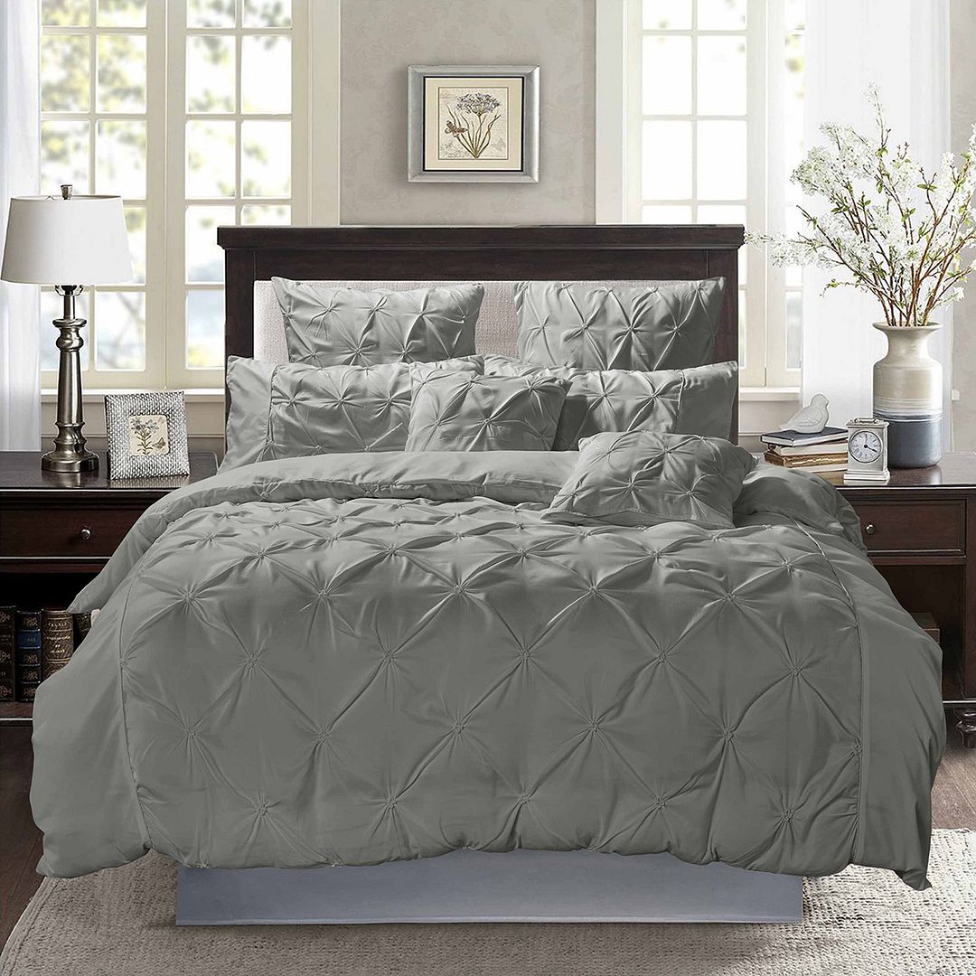 Pintuck Diamond Quilt Cover Set – Grey – Queen