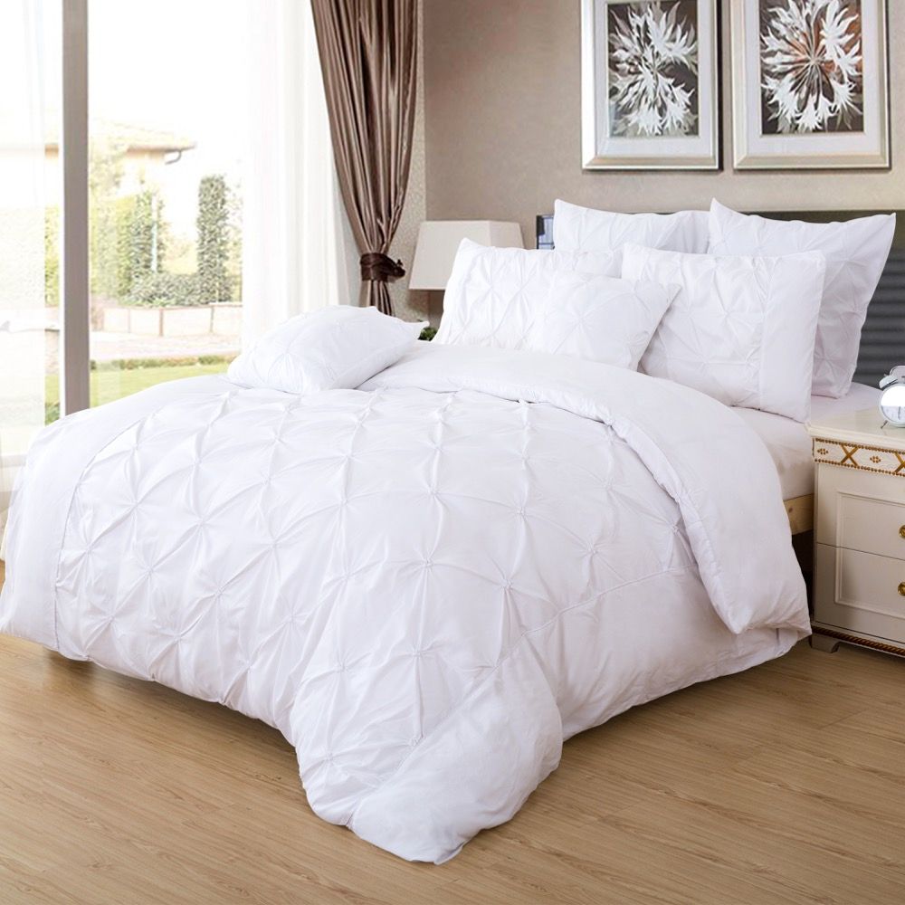 Pintuck Diamond Quilt Cover Set – White – Super King