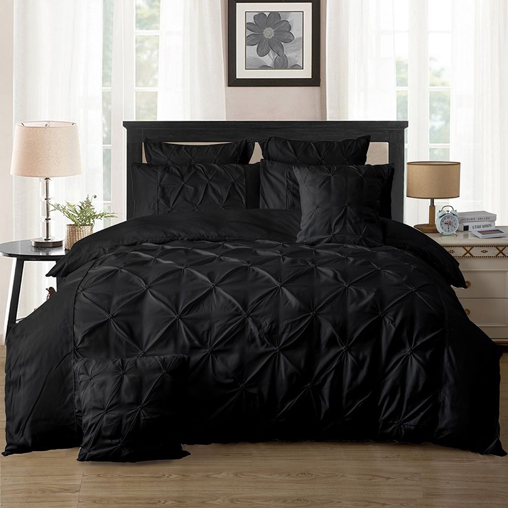 Diamond Pintuck Black Duvet Quilt Cover Set – Super King