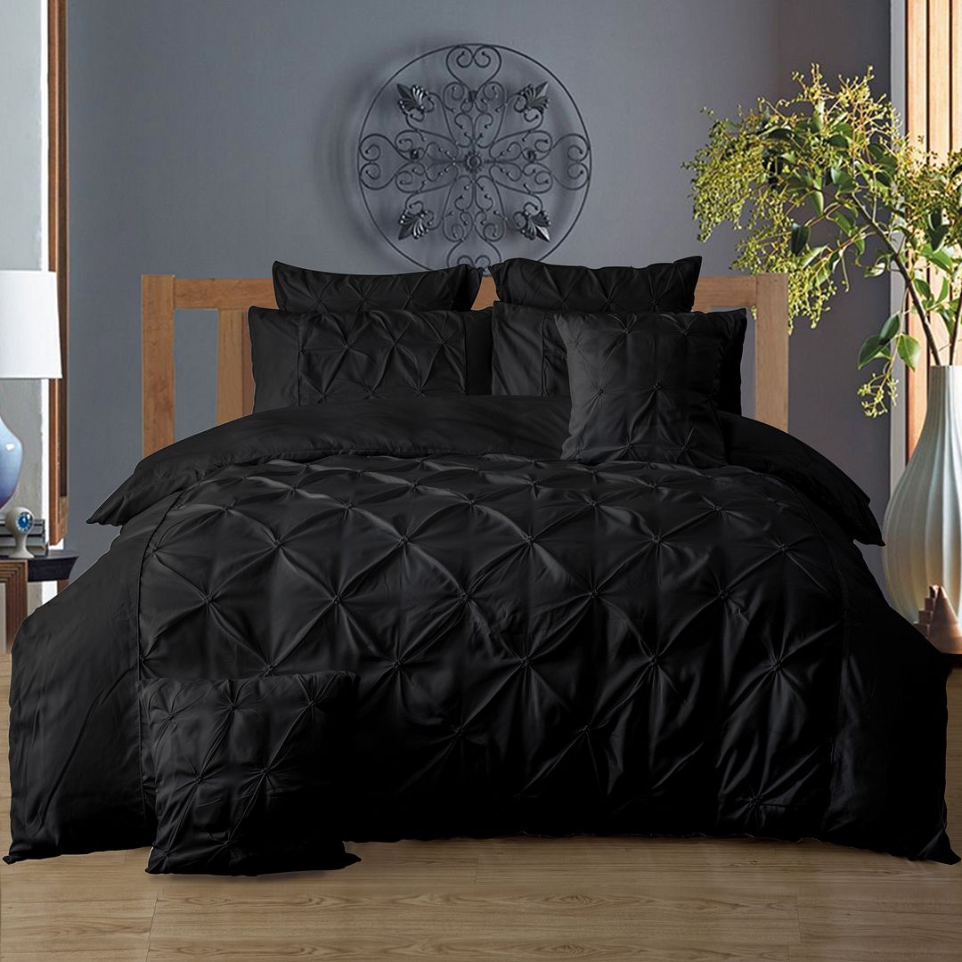 Pintuck Diamond Quilt Cover Set – Black – Super King