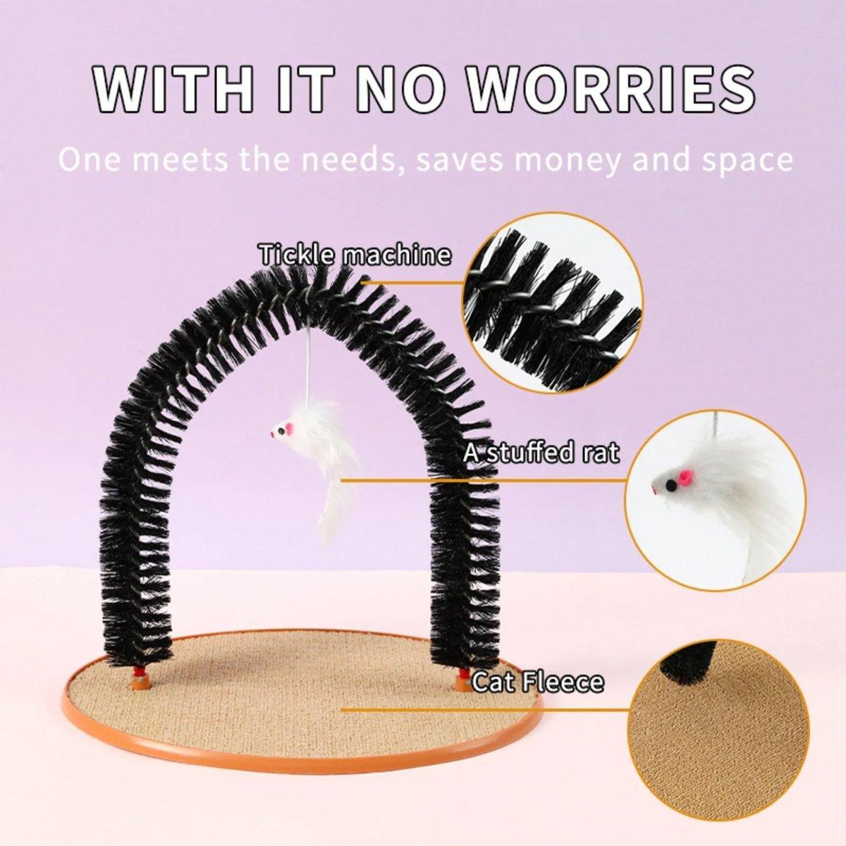 Arch Cat Grooming Brush with Mouse Toy – Grey – Standard