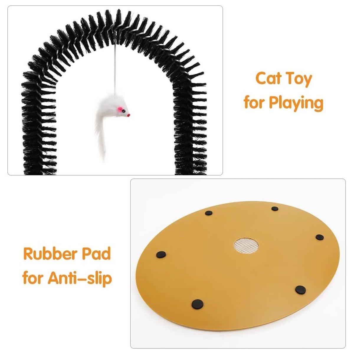 Arch Cat Grooming Brush with Mouse Toy – Grey – Standard