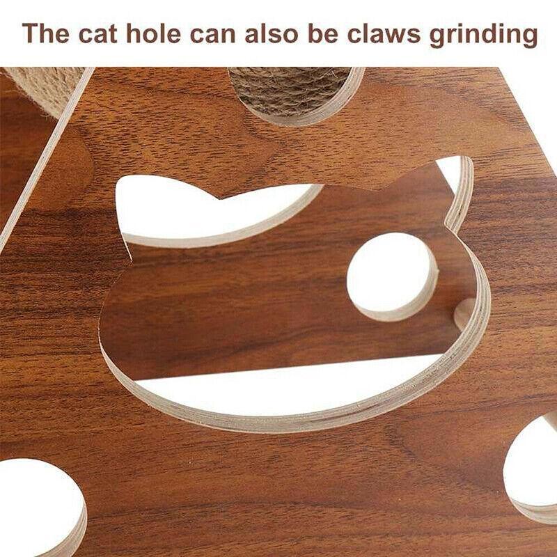 Linden Wooden Cat Scratcher with Rotating Sisal Ball