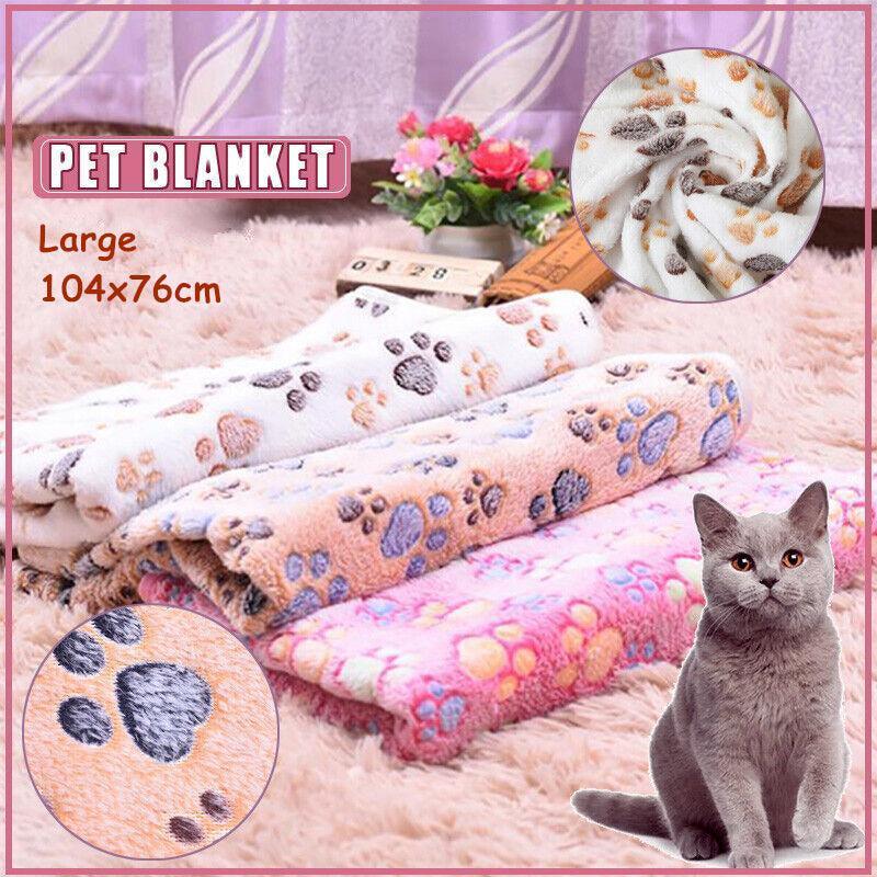Large Pet Mat Paw Print Cat Dog Puppy Fleece Soft Pet Blanket Bed Cushion - Pink