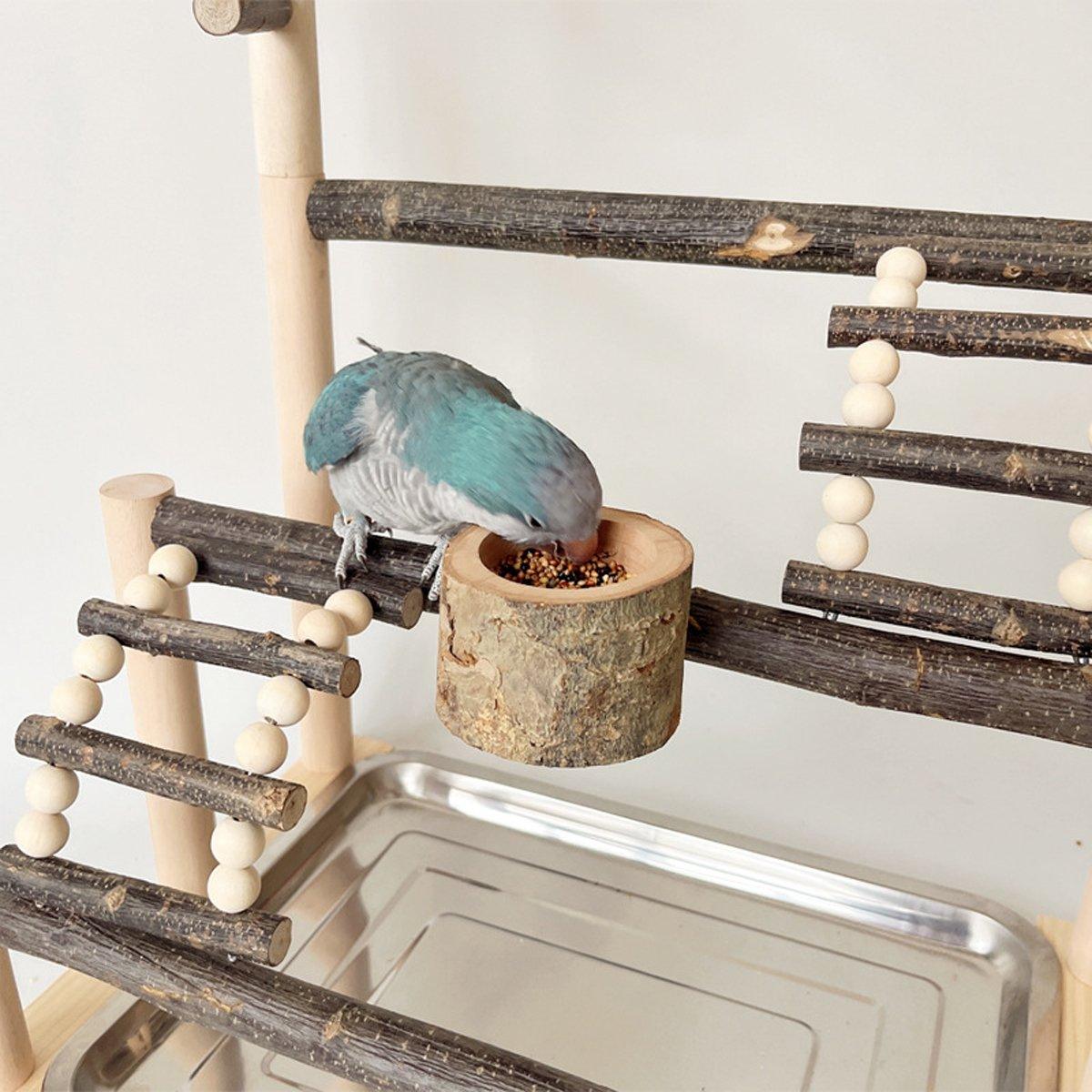 Arlo Wooden Parrot Play Stand with Climbing Ladder & Food Bowl