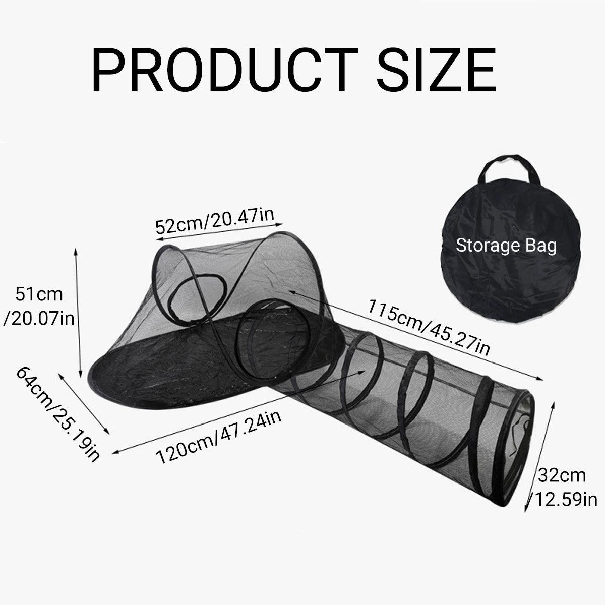 Nara Foldable Pet Tent with Tunnel – Black – Medium