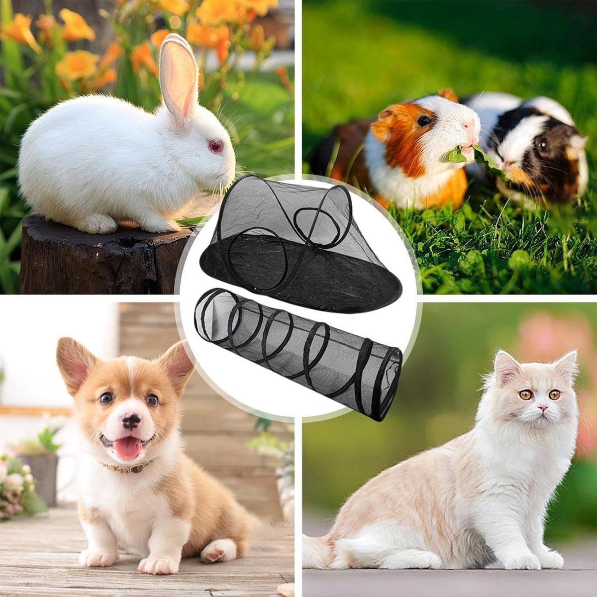 Nara Foldable Pet Tent with Tunnel – Black – Medium