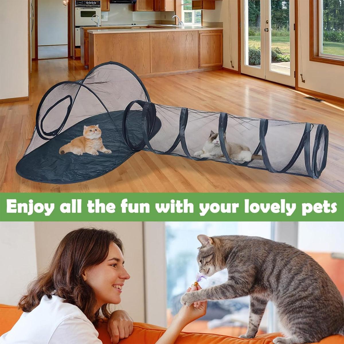 Nara Foldable Pet Tent with Tunnel – Black – Medium