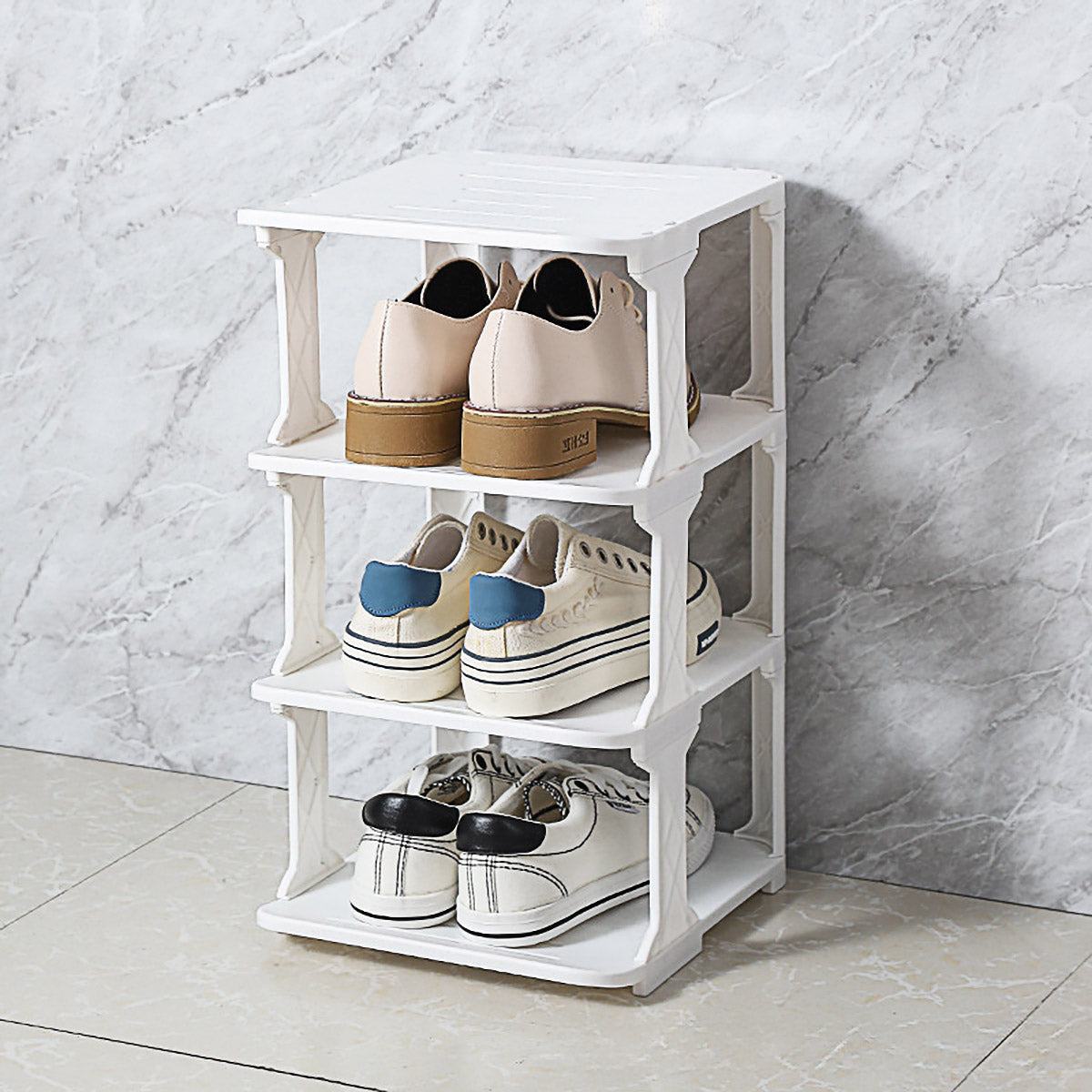 Rowan Modular Shoe Rack – White – 4 Tier