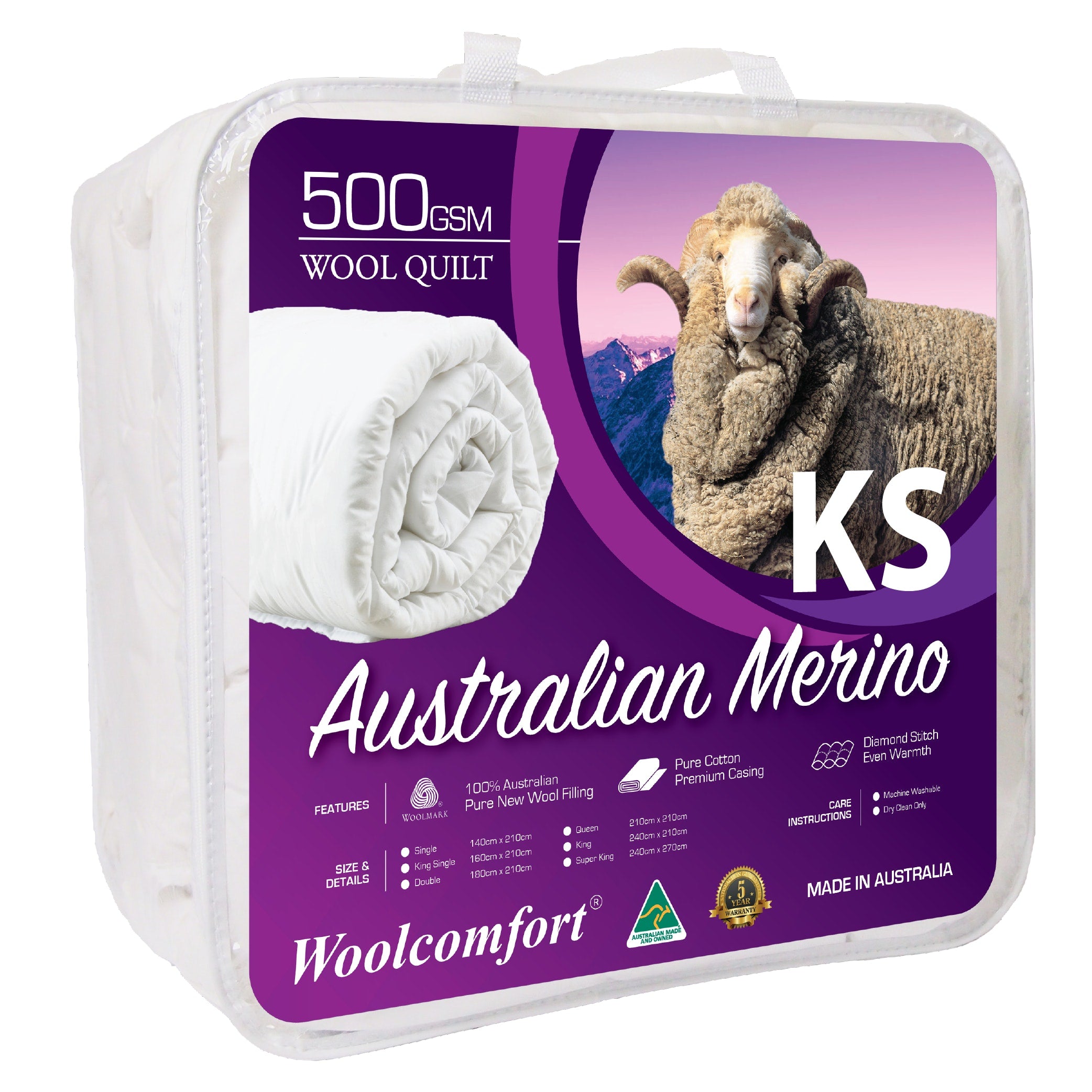 Aus Made Merino Wool Quilt 500GSM – King Single