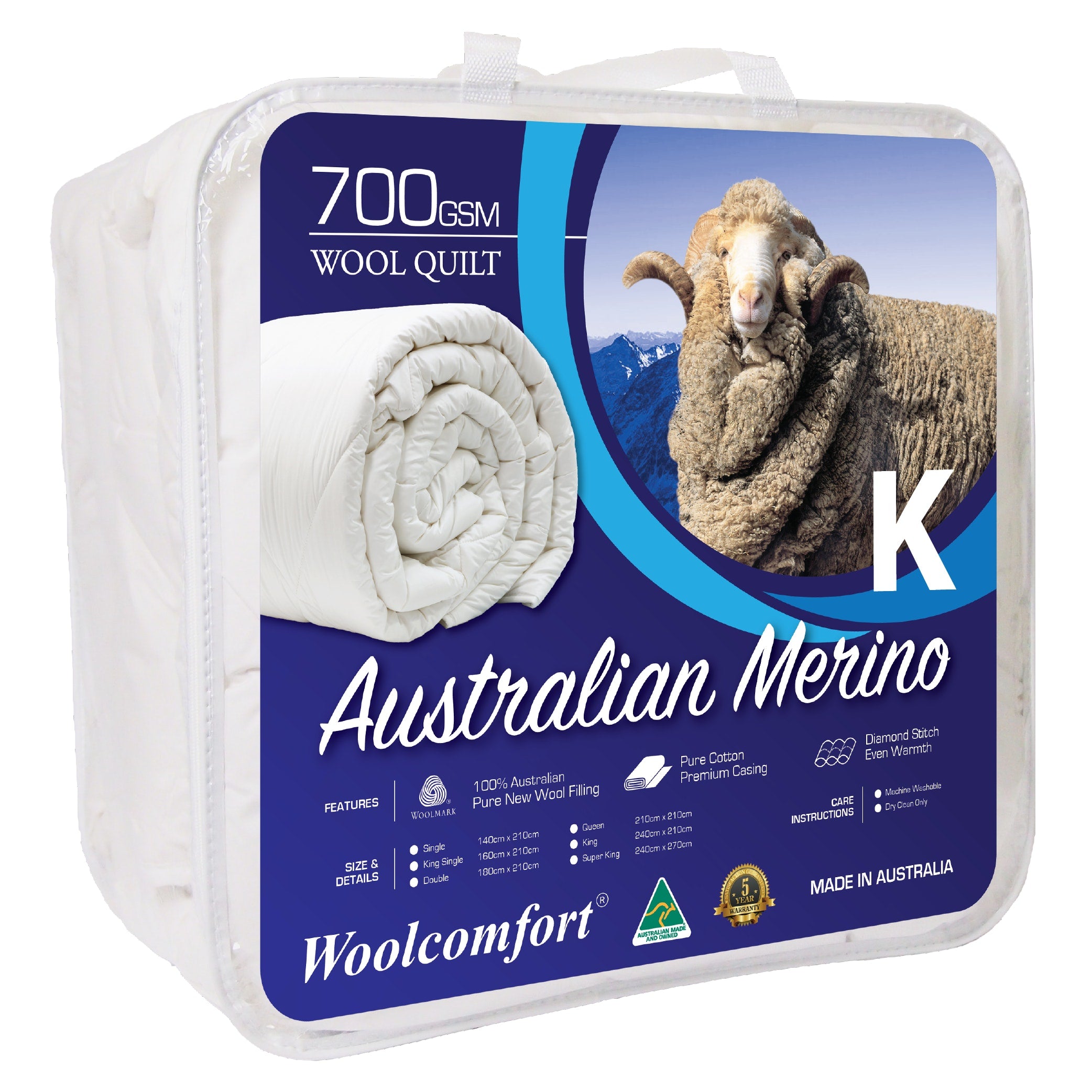 Aus Made Merino Wool Quilt 700GSM – King