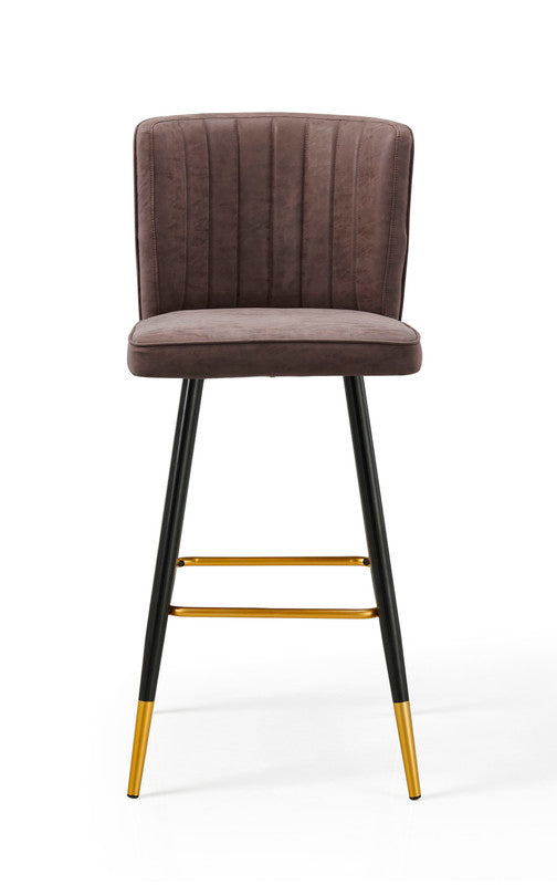 Arlo Modern Bar Chair Leather Stool Counter Brown Mid - Century Wood x 2