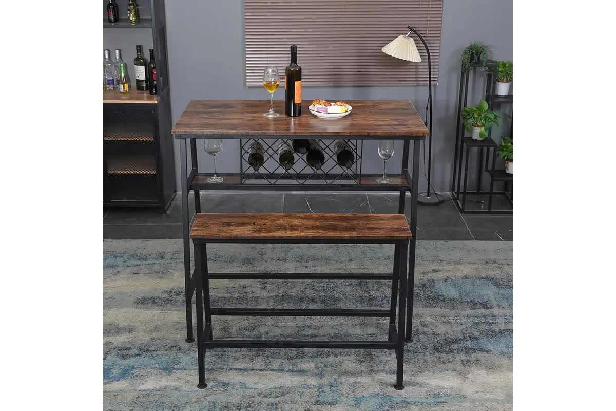 Industrial Style Bar Table with Wine Rack Storage