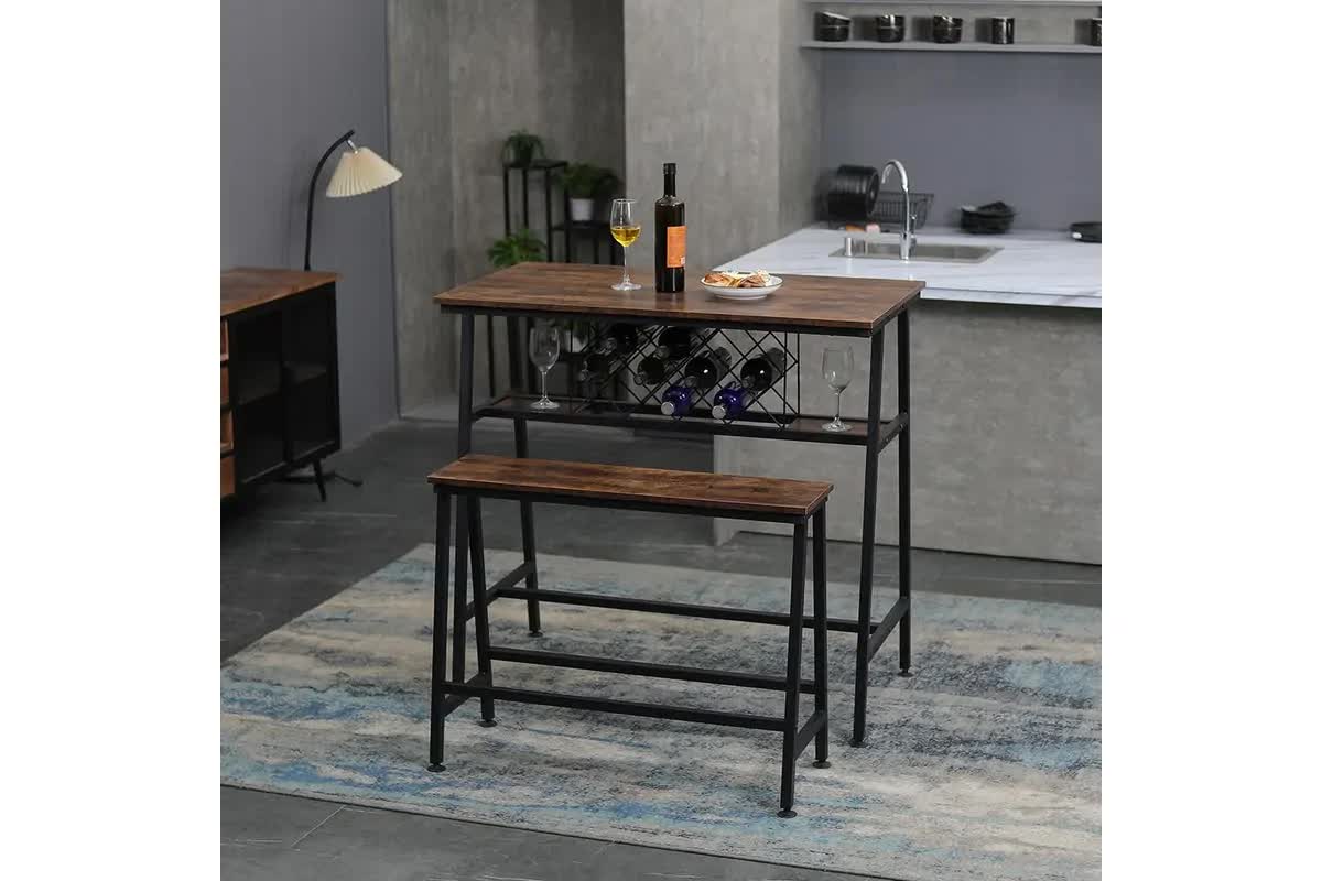 Industrial Style Bar Table with Wine Rack Storage