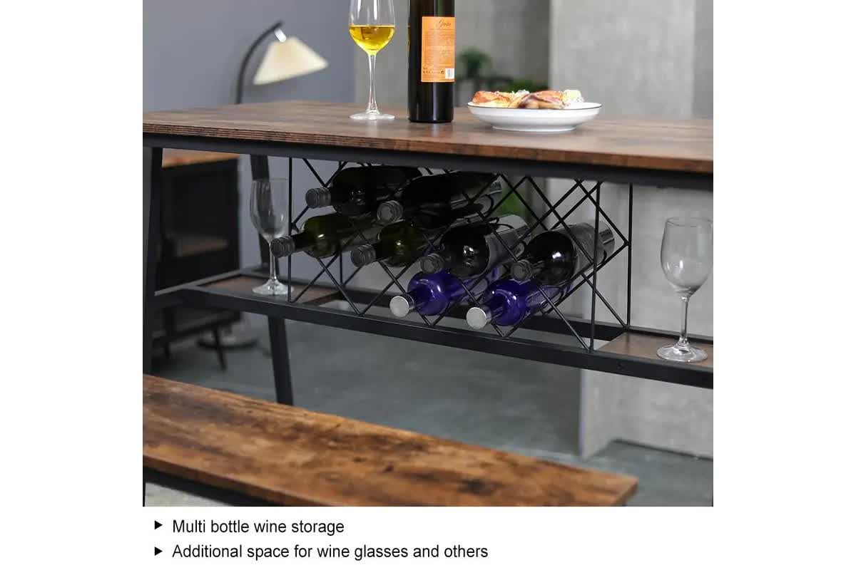 Industrial Style Bar Table with Wine Rack Storage