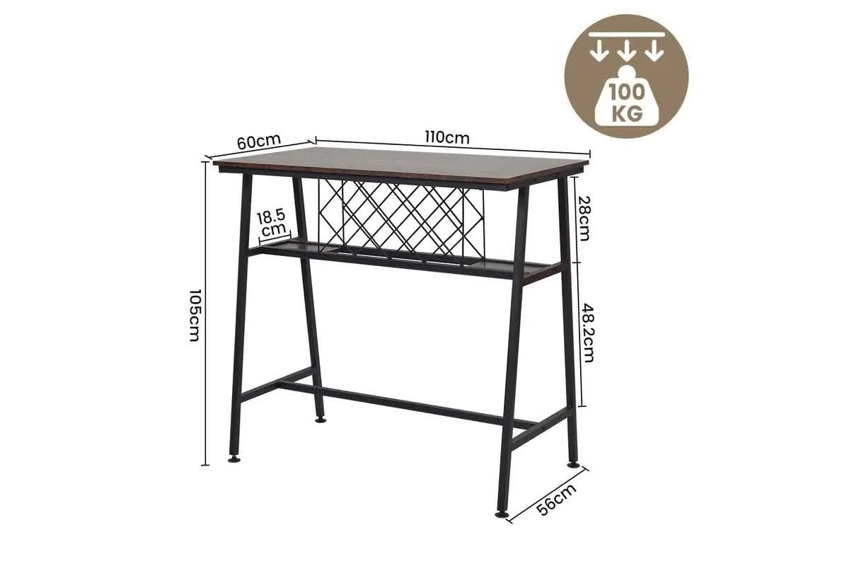 Industrial Style Bar Table with Wine Rack Storage