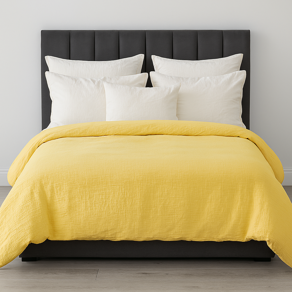 Nova 100% Cotton Muslin Duvet Quilt Cover Set w/ 2 Pillow Cases in Yellow – King