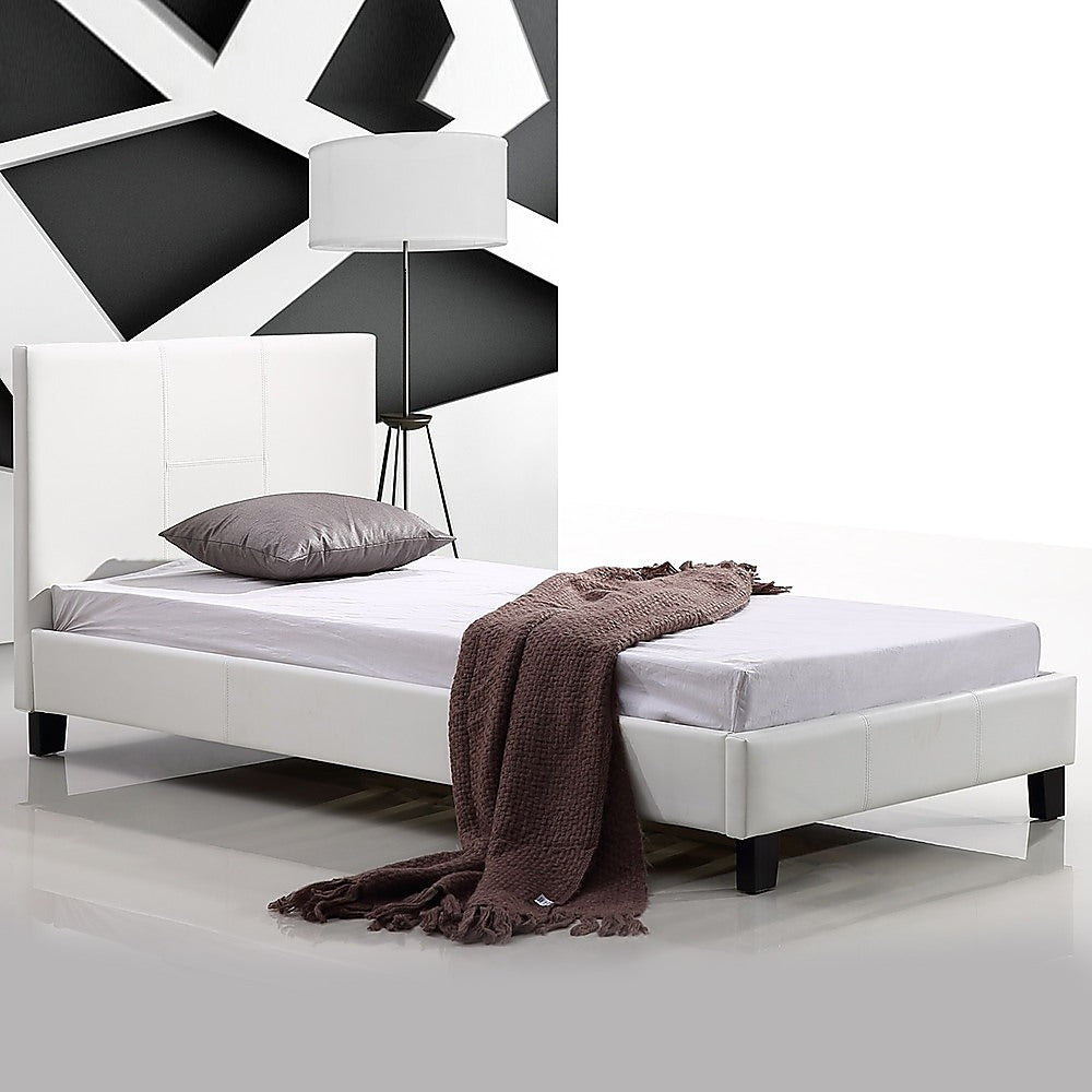 Rowan PU Leather Bed Frame – White – Single