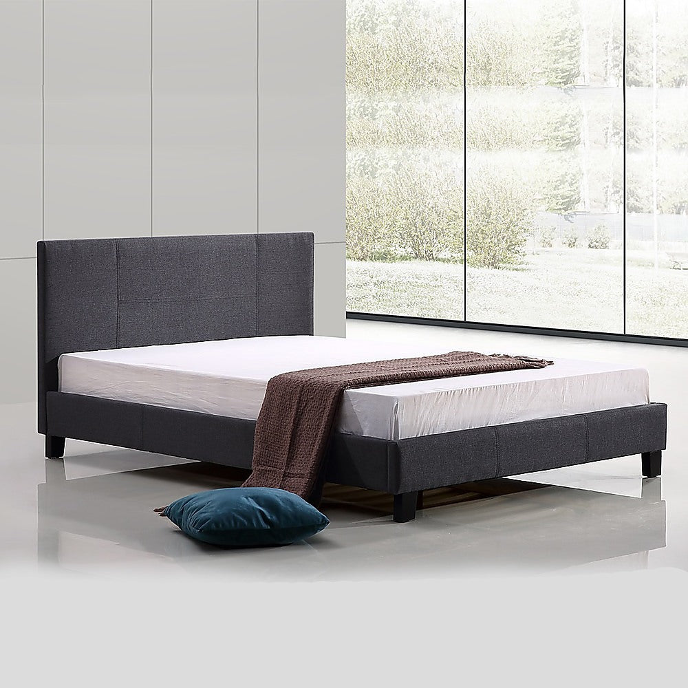 Cove Linen Fabric Bed Frame – Grey – Queen