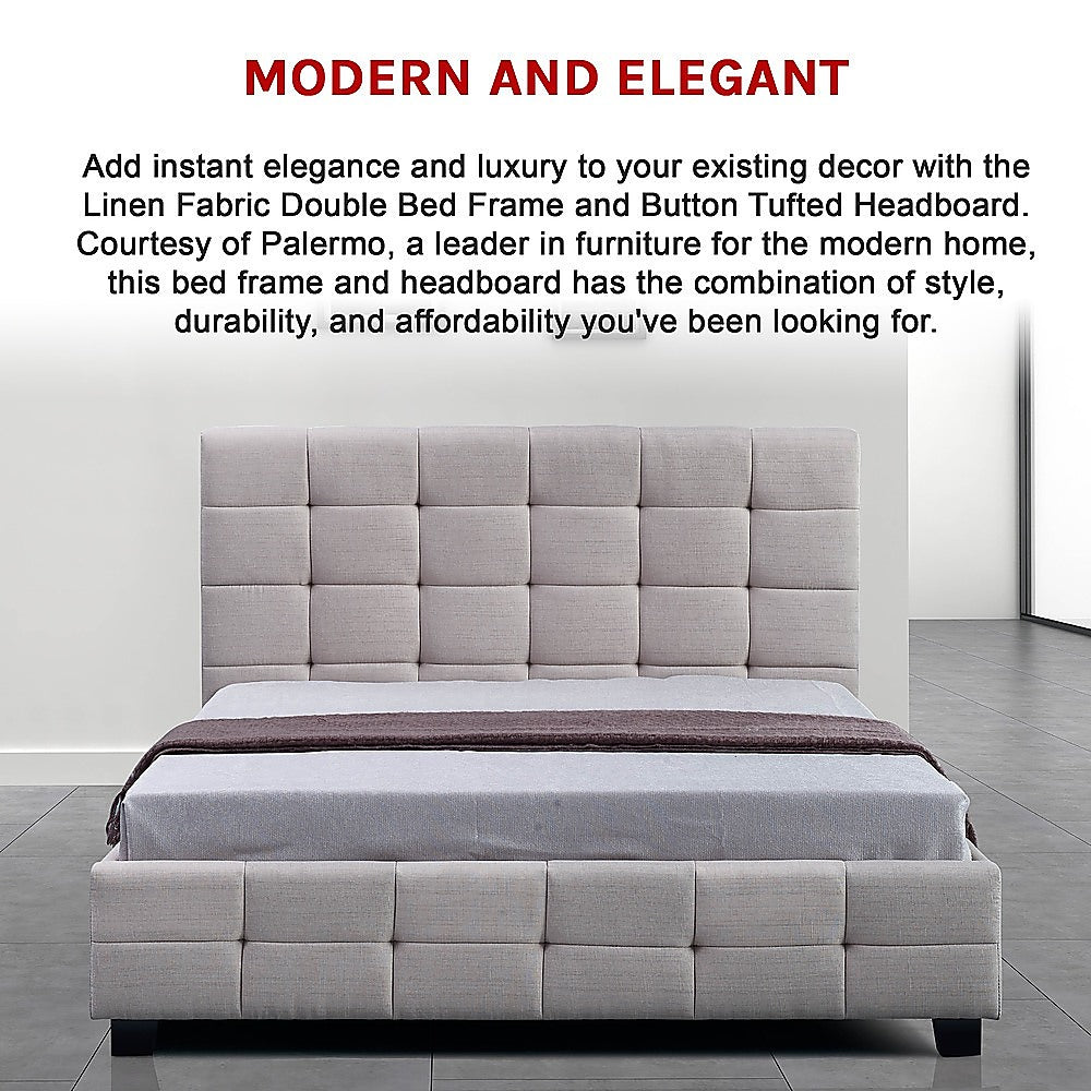 Alderon Linen Bed Frame – Beige – Double