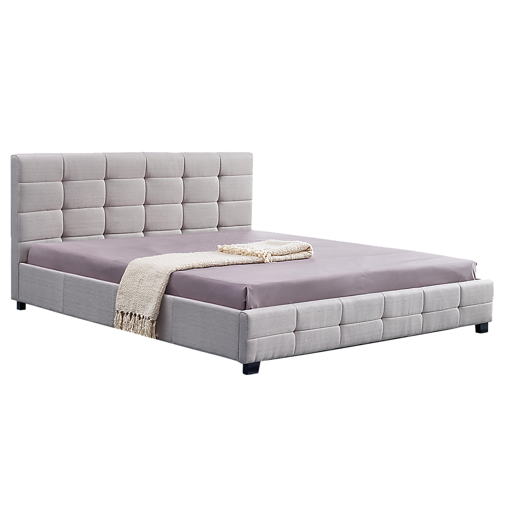 Linen Fabric Deluxe Bed Frame Beige – King