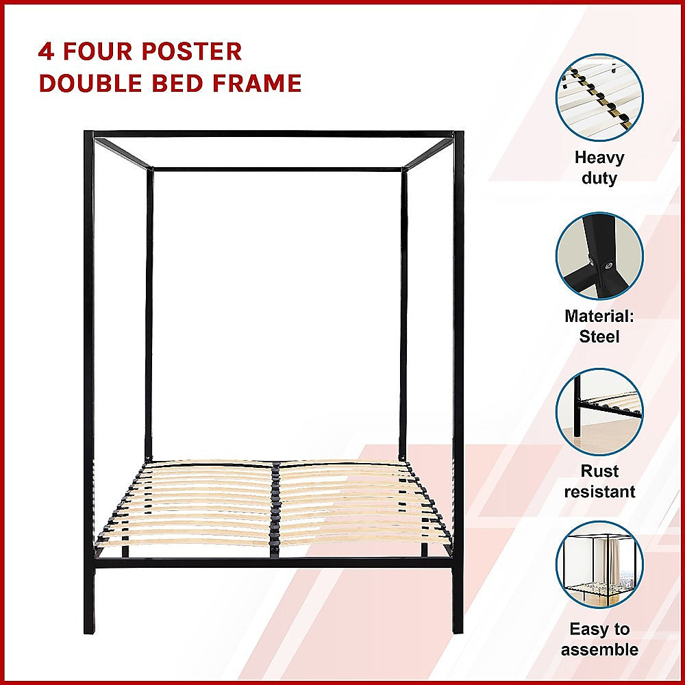 Rowan 4 Poster Bed Frame – Black – Double