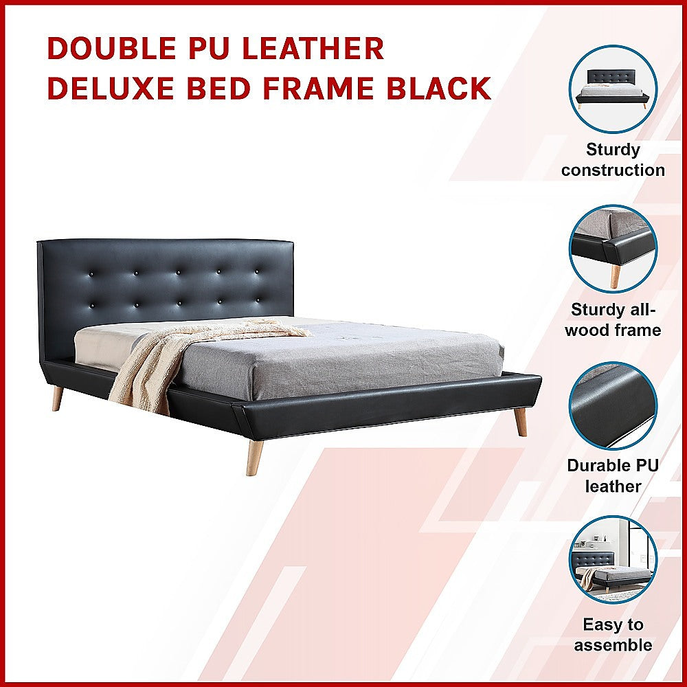 Nexus PU Leather Deluxe Bed Frame – Black – Double