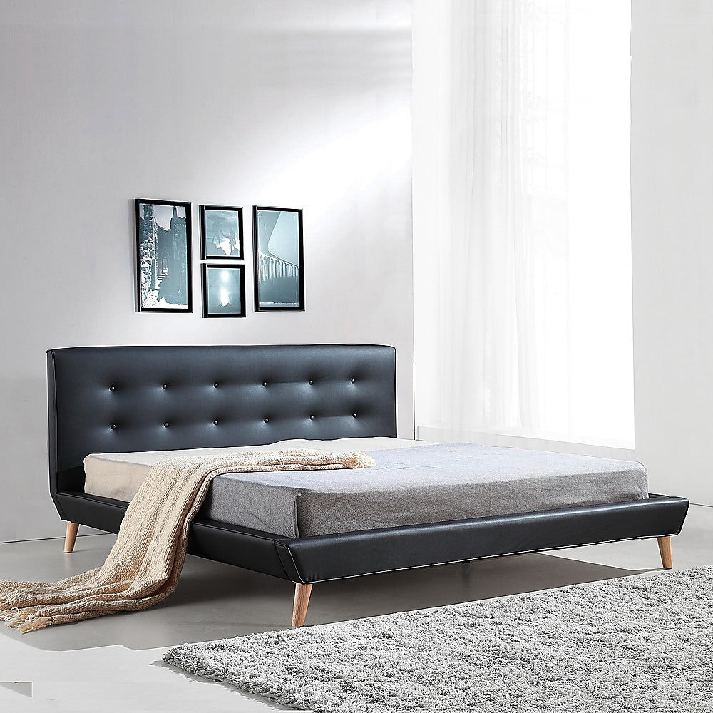 Linden PU Leather Deluxe Bed Frame – Black – King
